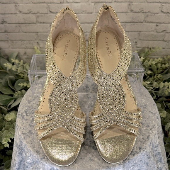 Charter Club Ginifur Gold Embellished Strappy Wedge Dress Sandals WMS 10M🌟NWOT - Picture 3 of 10